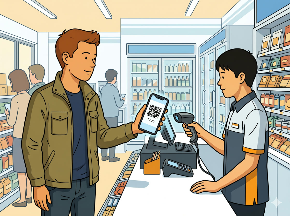 Showing your Alipay payment code at a checkout counter