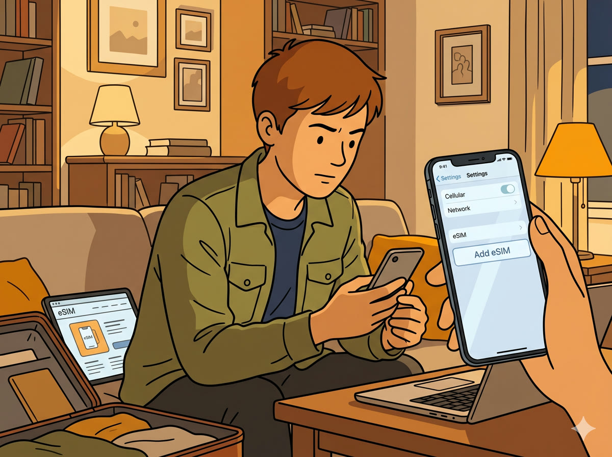 Checking eSIM compatibility on iPhone Settings — looking for the Add eSIM option