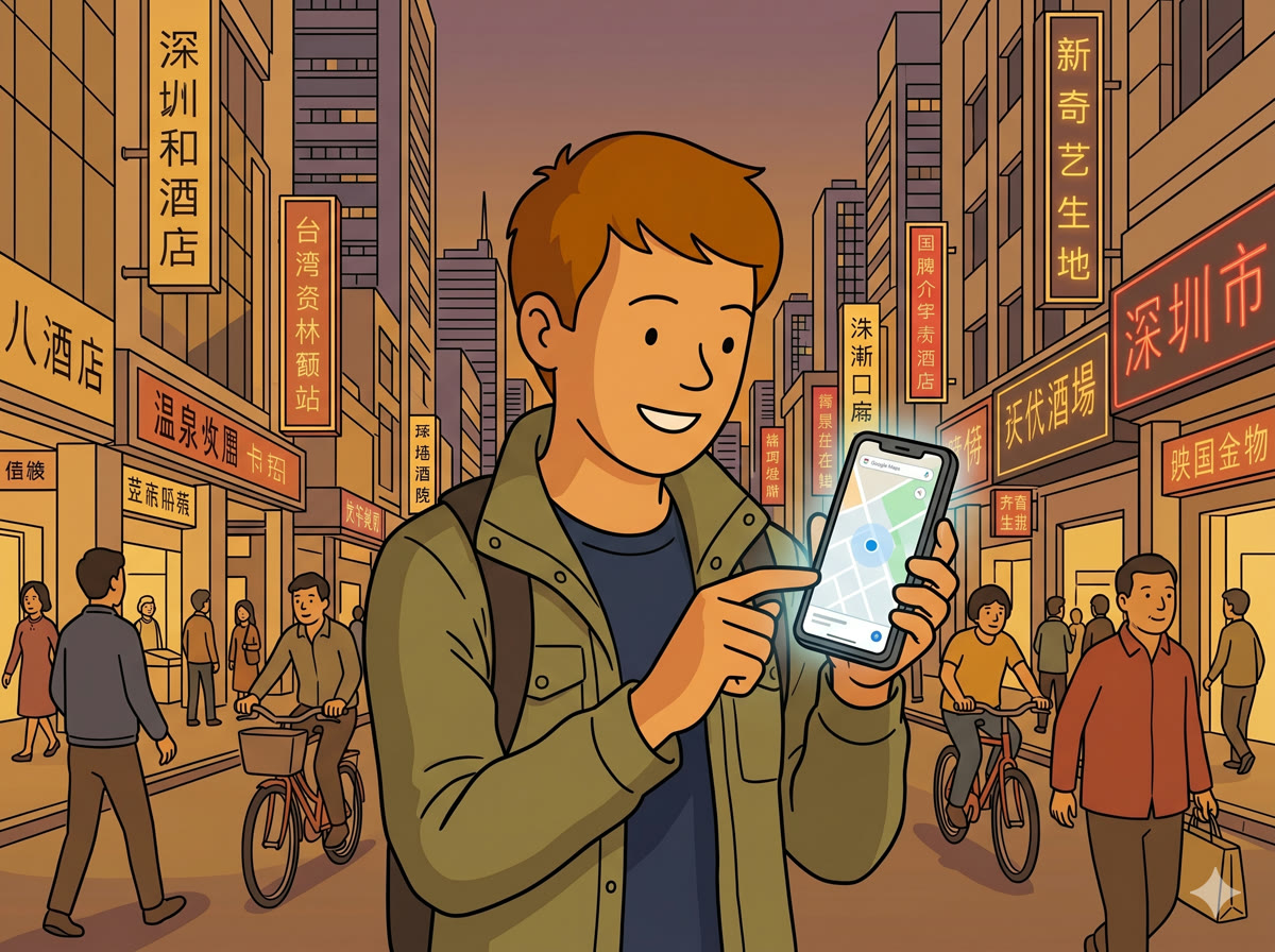 Using Google Maps on a phone in Shenzhen — the connection test after eSIM activation
